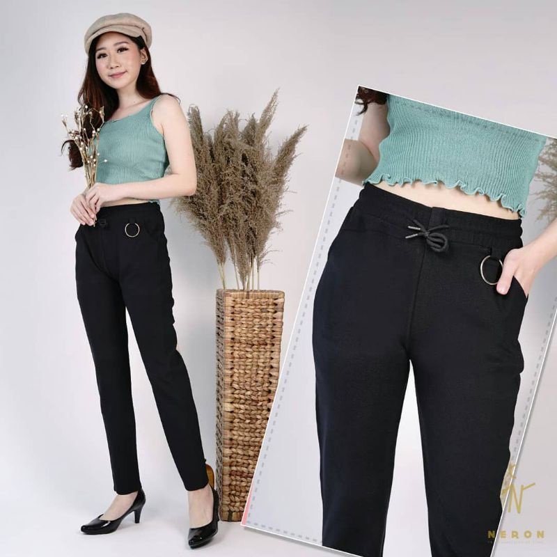 CELANA PANJANG WANITA POLOS TALI RING NERON