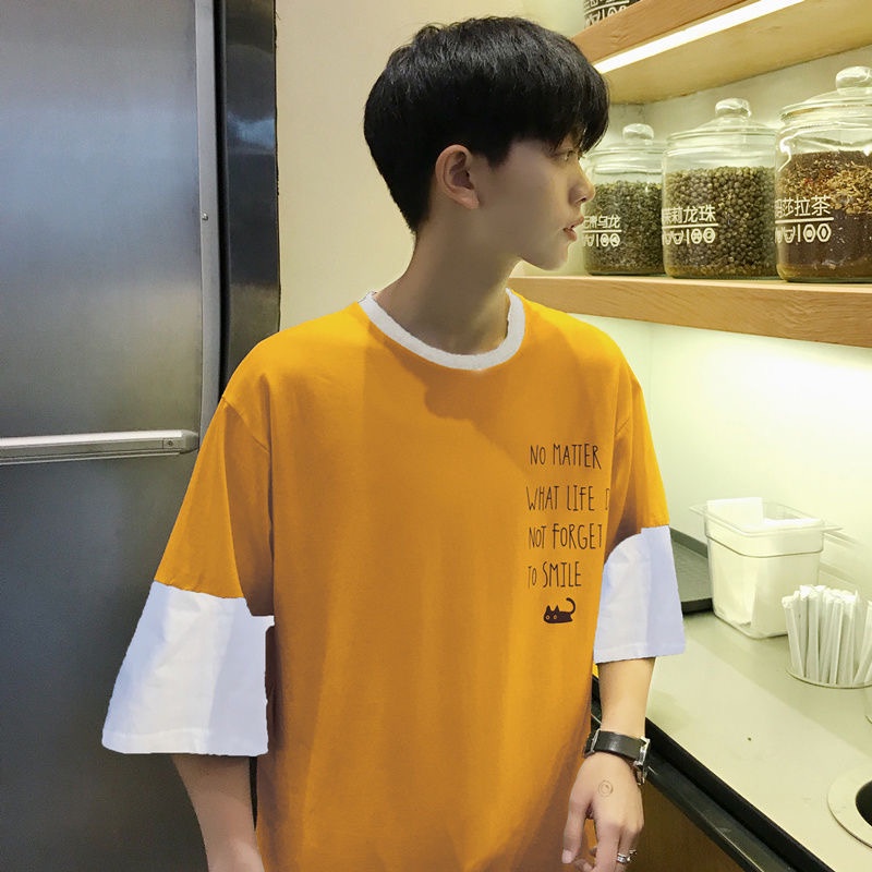 Baju kaos terbaru korean style round neck baju kaos pendek kasual modis T-Shirt sablon baju kaos hitam pria loose shirt baju kaos jumbo