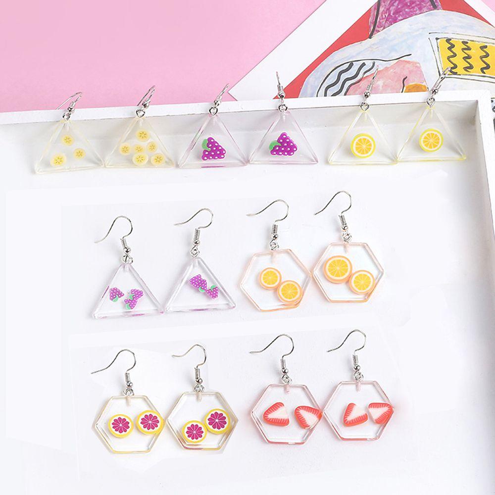 Lily 1pasang Eardrop Geometris Kreatif Anting Buah Akrilik Transparan