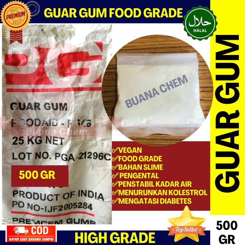 

Guar Gum 500 GR India Premium / Guar Gums Food Grade / Barrel O Slime / Pengental