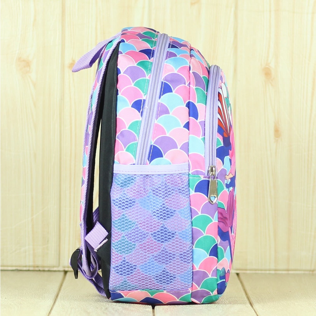 Tas Ransel Backpack Anak Perempuan Laki laki Import Mermaid Ungu Sekolah TK SD PAUD Kecil Mini Impor Karakter Kartun Embos