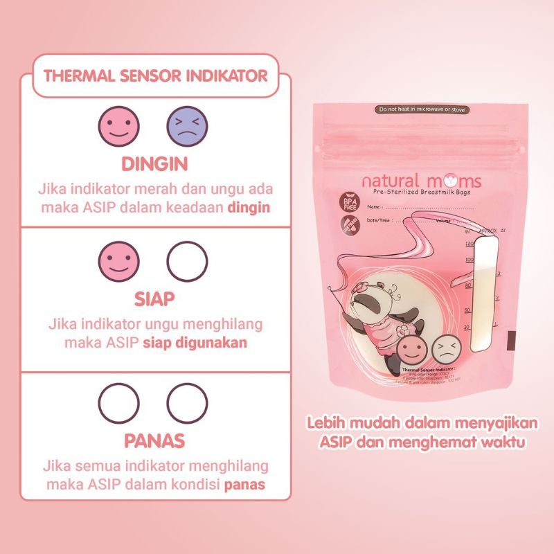 Natural Moms Breast  Milk Storage Bag 120ml New Edition Kantong Asi 3in1