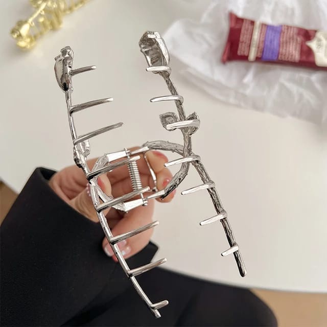 Jepit Rambut Korea Jumbo Bahan Alloy 11.5cm - Motif Bunga Tulip Simpel Klasik Jedai Logam Jumbo - Gold Silver