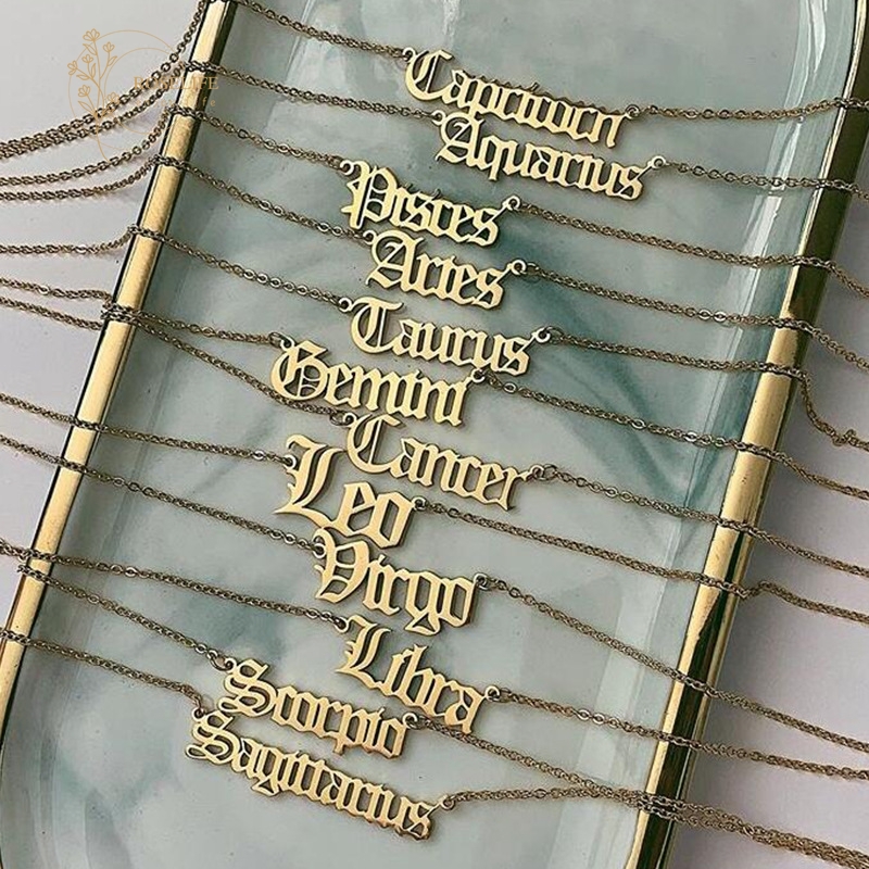 Roselife Kalung Rantai Dengan Liontin Tulisan Scorpio Capricorn 12 Rasi Bintang 1991-1999