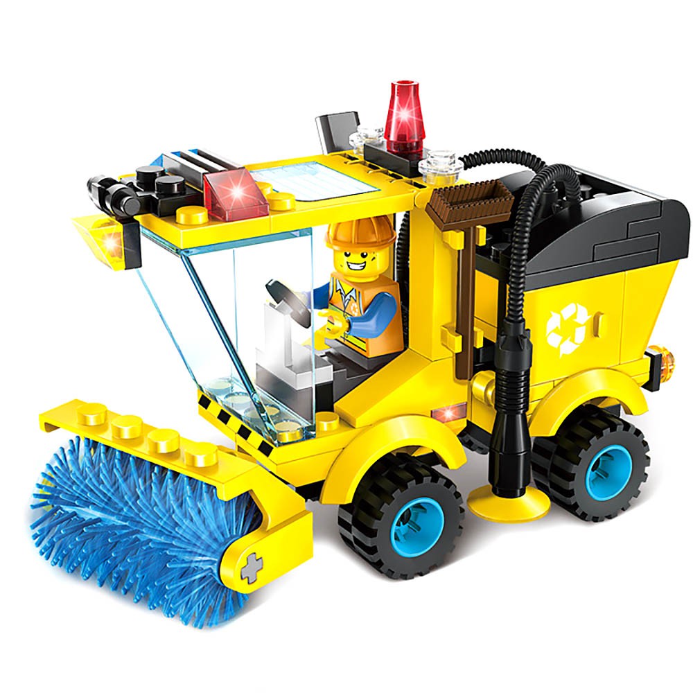 Mainan Anak 102 Pcs Balok Model Mobil Sweeper Jalanan Dengan Mini