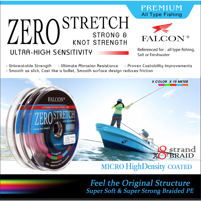 Senar PE X8 FALCON ZERO STRETCH BRAIDED PE - Multi PE 1.0