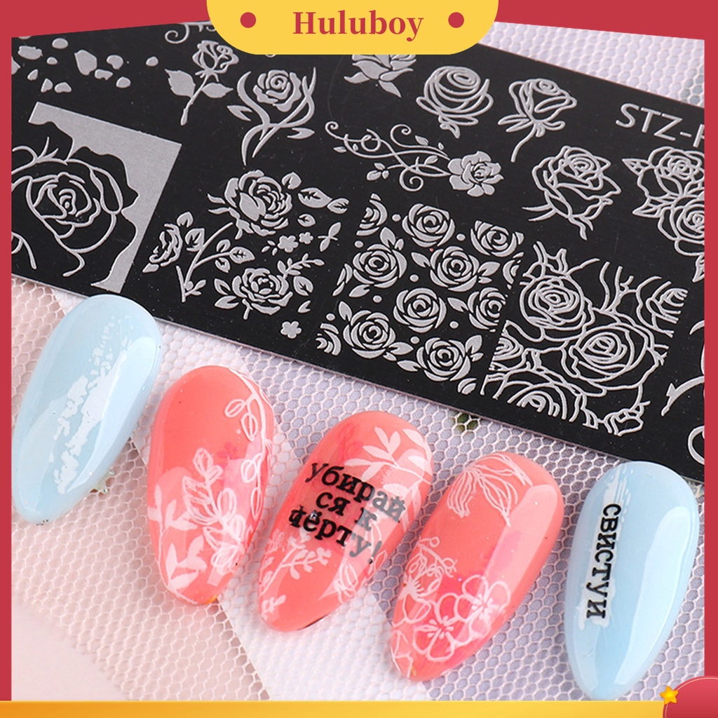 Huluboy Huluboy♡ Plat Stempel Kuku Motif Print Bunga Aneka Pola Anti Karat Untuk Nail Art