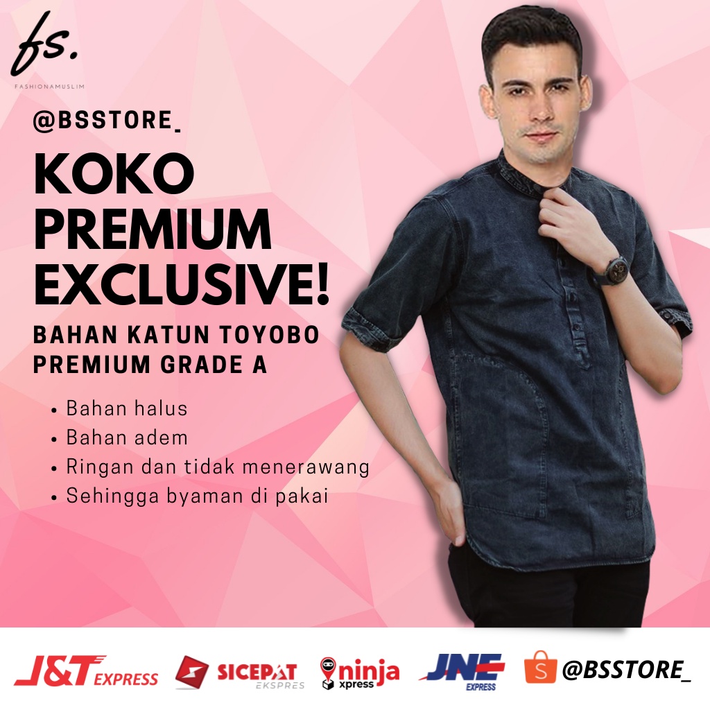 Pakaian Baju Muslim Cowok Kurta  Anak Keren Bordir Lengan Panjang Pendek Asakhi Jeans  Premium Atasa