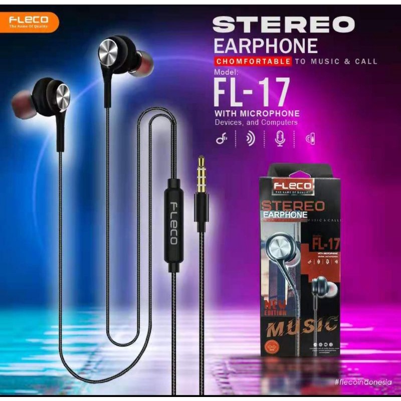 Headset Super Mega bass Stereo Earphone Big Bass Original by Fleco black Edition [FLE17]