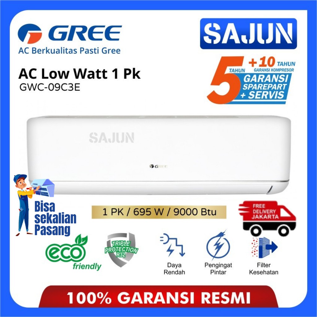 GREE AC Split 1 PK GWC-09C3E-S Low Watt Series GWC09C3E-S (FREE ONGKIR JKT)