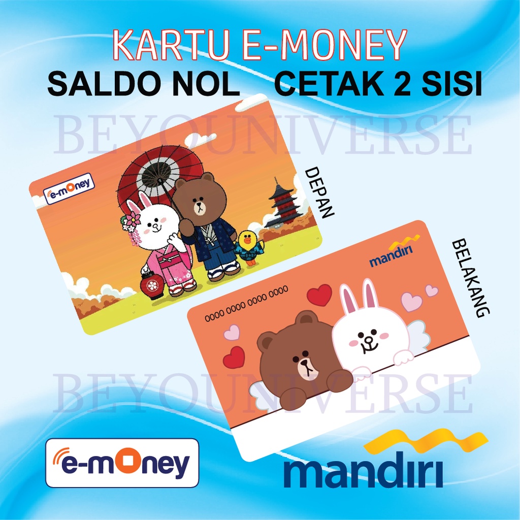 KARTU E-money Line Cony Brown FLAZZ BCA gen 2 / MANDIRI Emoney Etoll Custom Hadiah bukan Sticker Kar