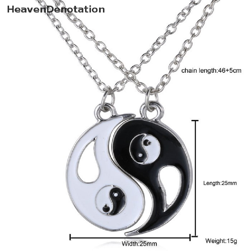 2pcs Kalung Persahabatan Dengan Liontin Yin Yang Warna Hitam Putih Untuk Pasangan