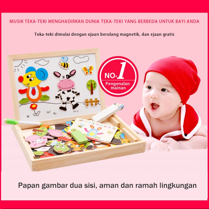 Mocababy Educational Magnetic Puzzle Board 100 Pcs Mainan Papan Tulis Anak Mainan Bayi