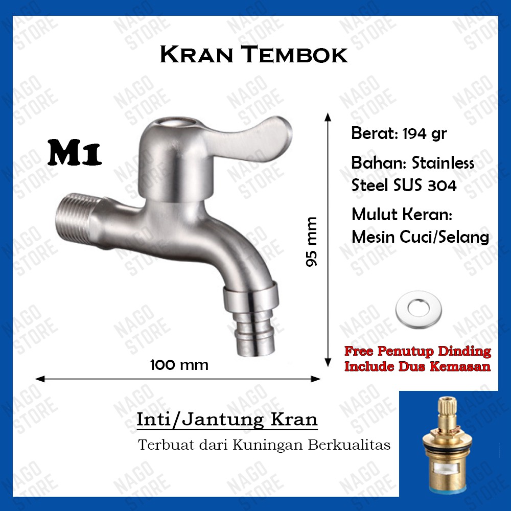 KERAN KRAN AIR TEMBOK TAMAN CABANG SHOWER WASTAFEL MESIN CUCI BESI STAINLESS STEEL 304 ENGKOL MURAH