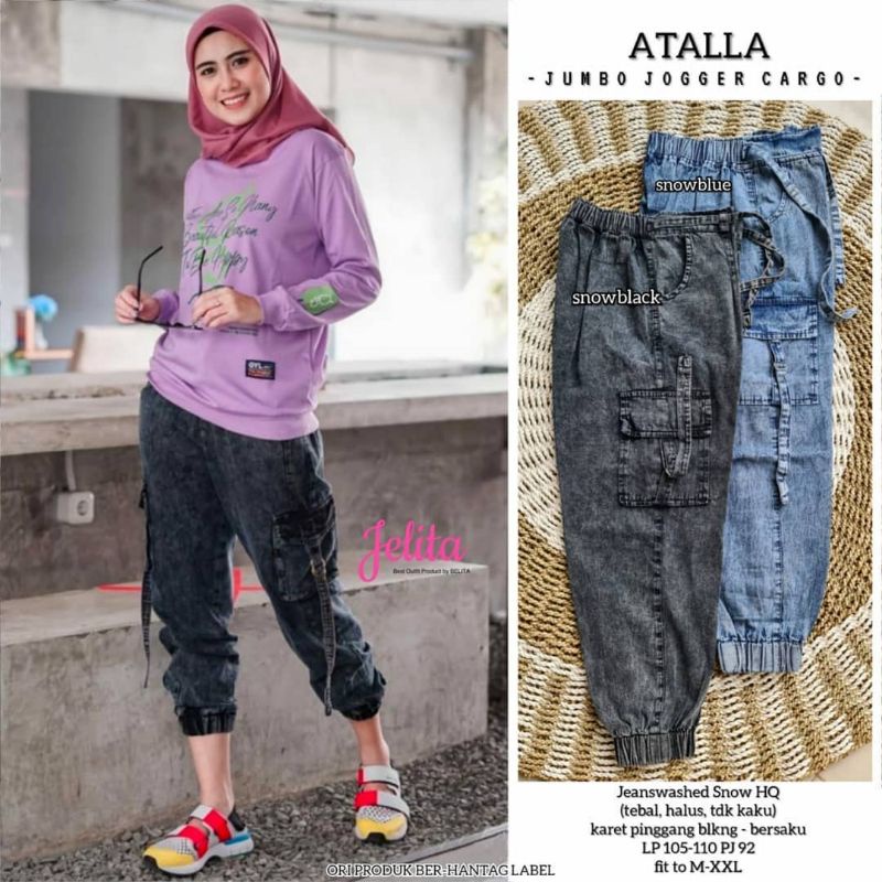 Celana Jeans Wanita ATALLA CARGO JUMBO | Celana Wanita Big Size | Celana Jeans Cargo Wanita