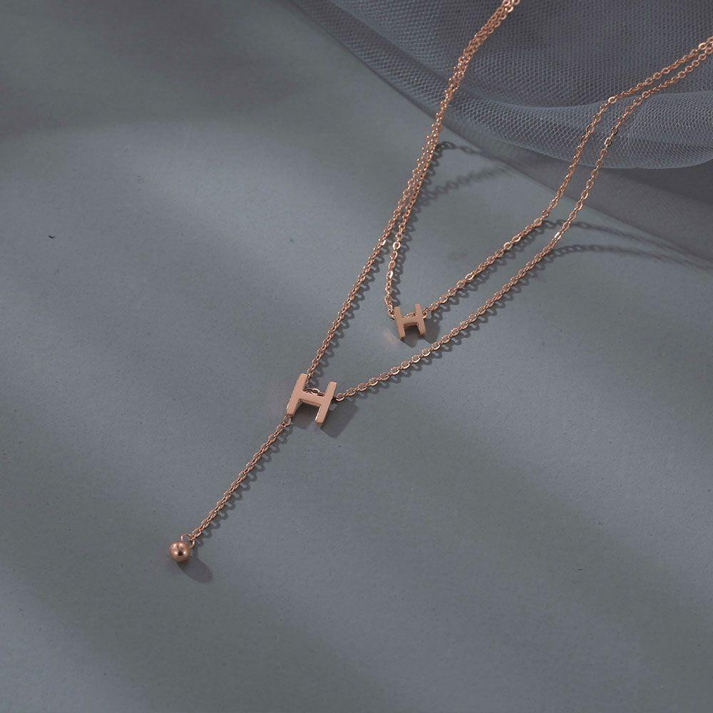 Mxbeauty Huruf H Kalung Temperamen Retro Wanita Hadiah Chocker Double-layer Gaya Korea Klavikula Rantai