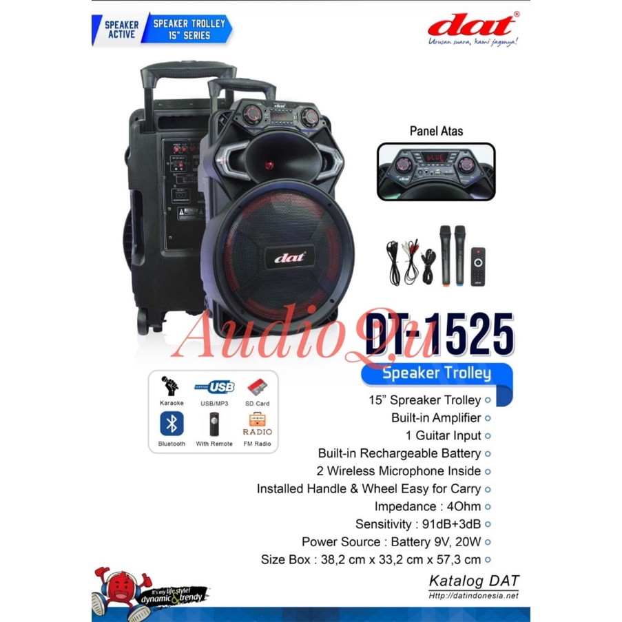 Speaker Portable DAT DT 1525 DAT DT1525 15Inch Free 2 Mic Wireless