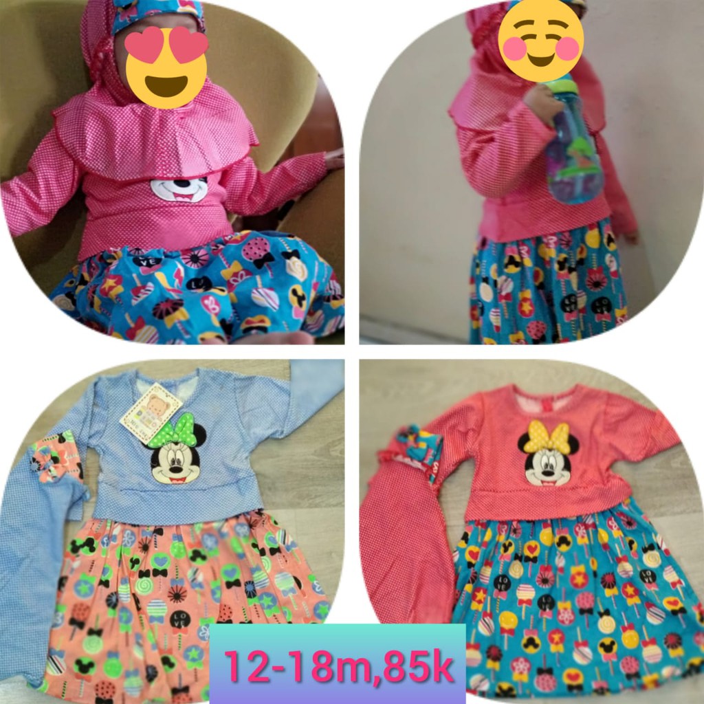 Set Gamis Anak Balita 1-1.5 Tahun Jilbab. Gamis Rok Bahan Kaos Atas Bawah Menyatu