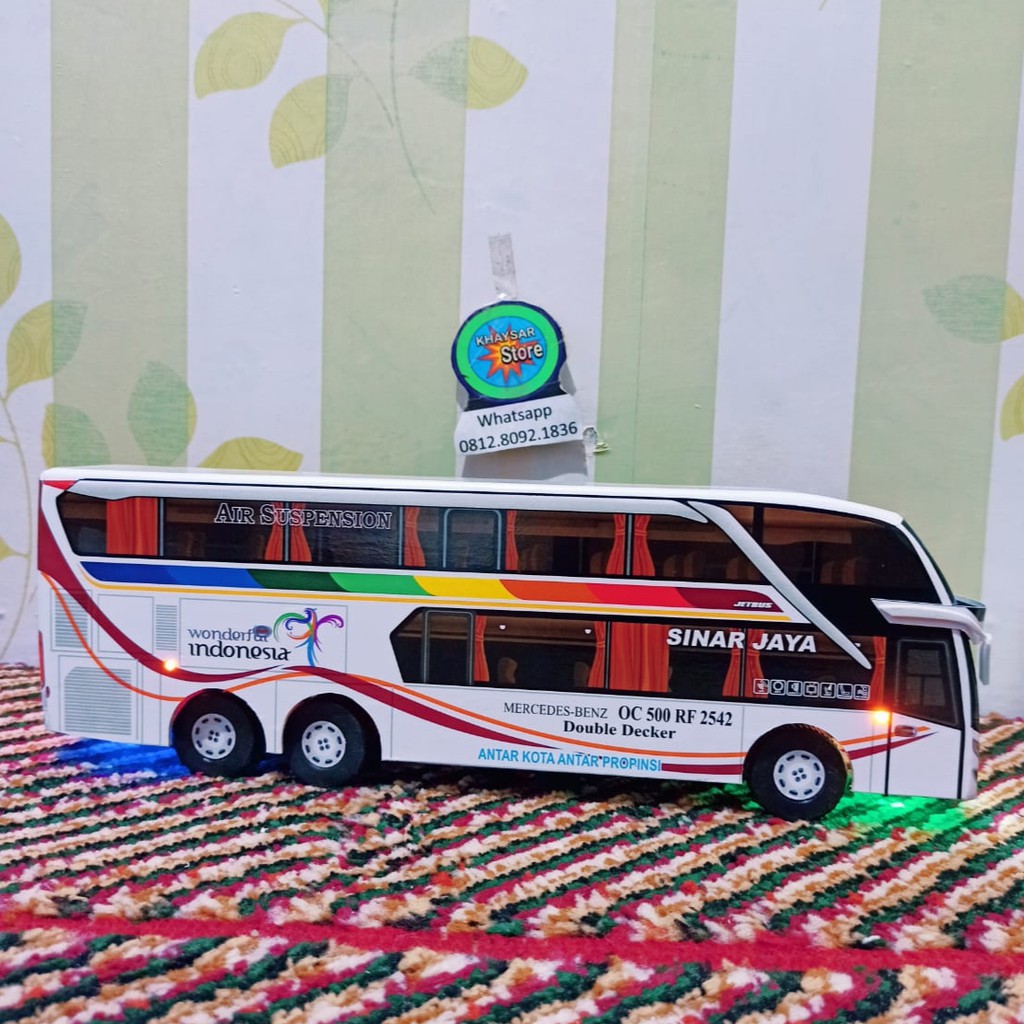 miniatur Bus bis /mainan bus bis Sinar jaya double decker + Lampu