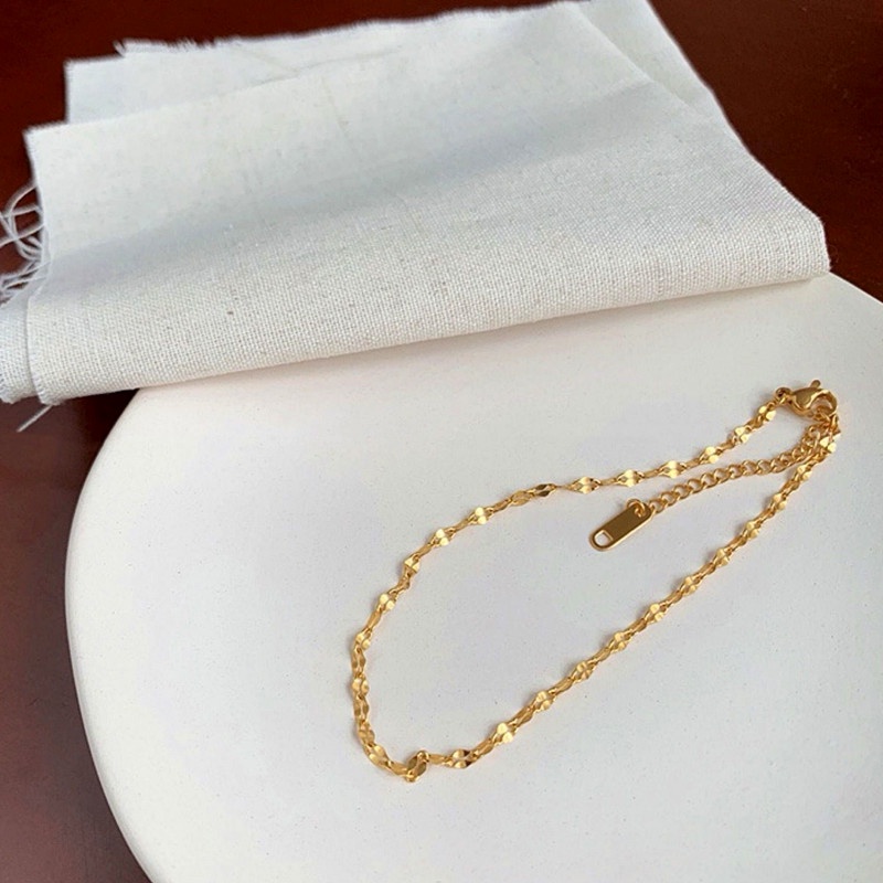 Gelang Kaki Titanium Anti Karat Riak Air Lapis Emas 18k Minimalis Korea Aksesoris Wanita