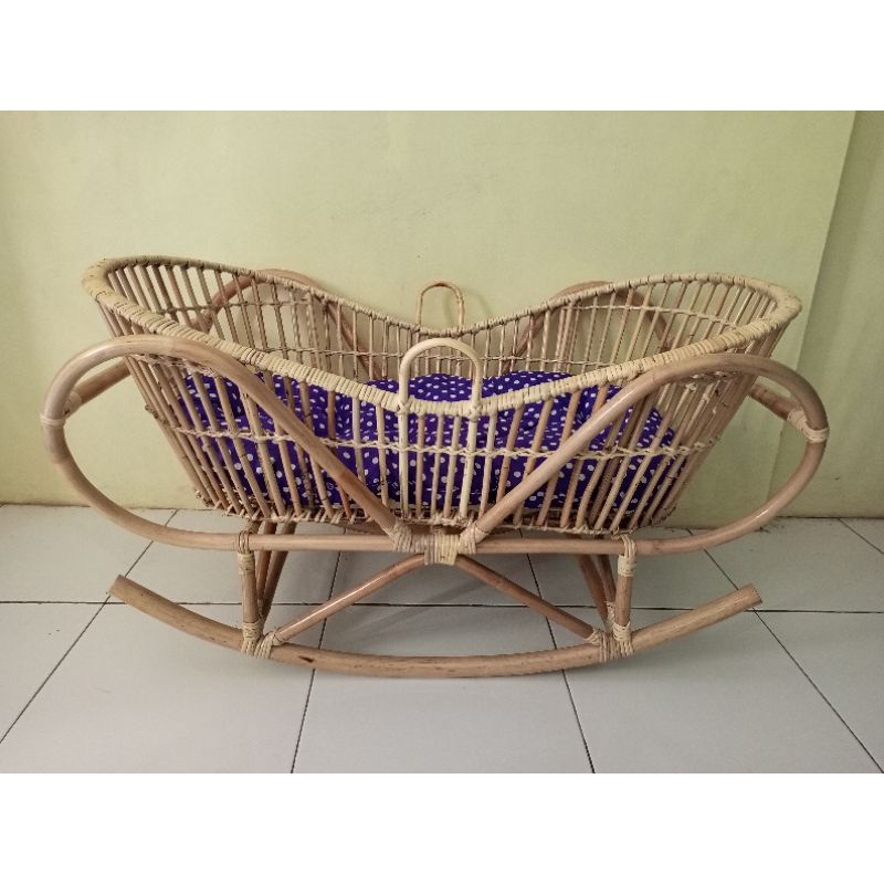 ayunan bayi bouncer rotan/ayunan bayi goyang/ayunan bayi model perahu bouncer rotan natural gloss