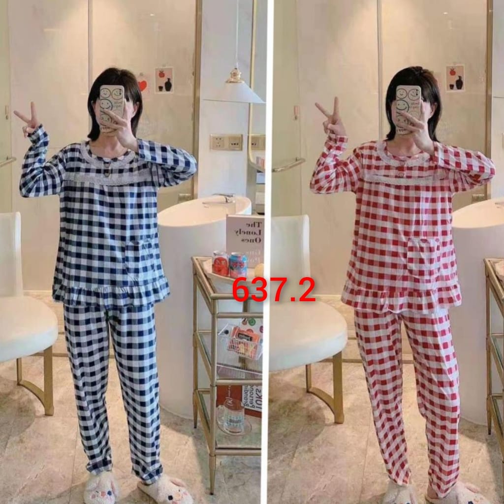 Baju tidur piyama lengan panjang celana panjang bahan spandek import