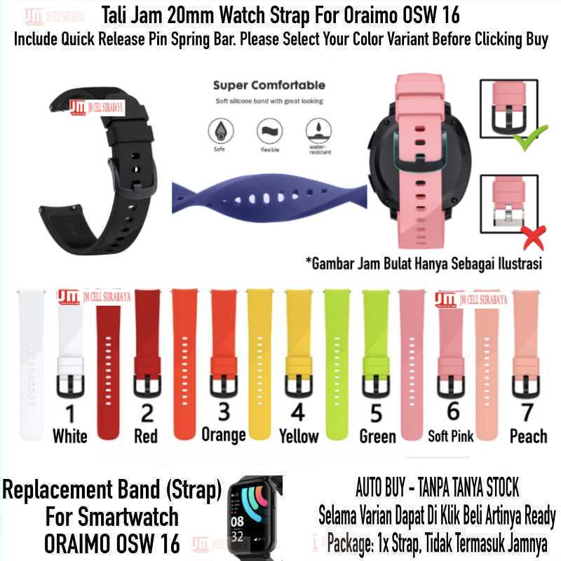 RTS Watch Strap Oraimo OSW 16 OSW16 - Tali Jam 20mm Sport Silikon Black Buckle