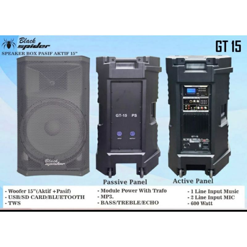 Black Spider GT 15 Speaker Aktif + Pasif - 15 Inch - Sound System Black Spider
