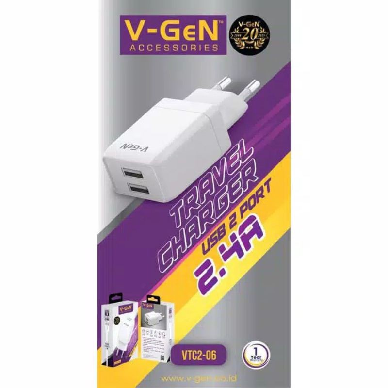 [COD] CHARGER VGEN VTC2-10 AUTO ID DUAL PORT 2.4A INCLUDE KABEL DATA MICRO USB 1M