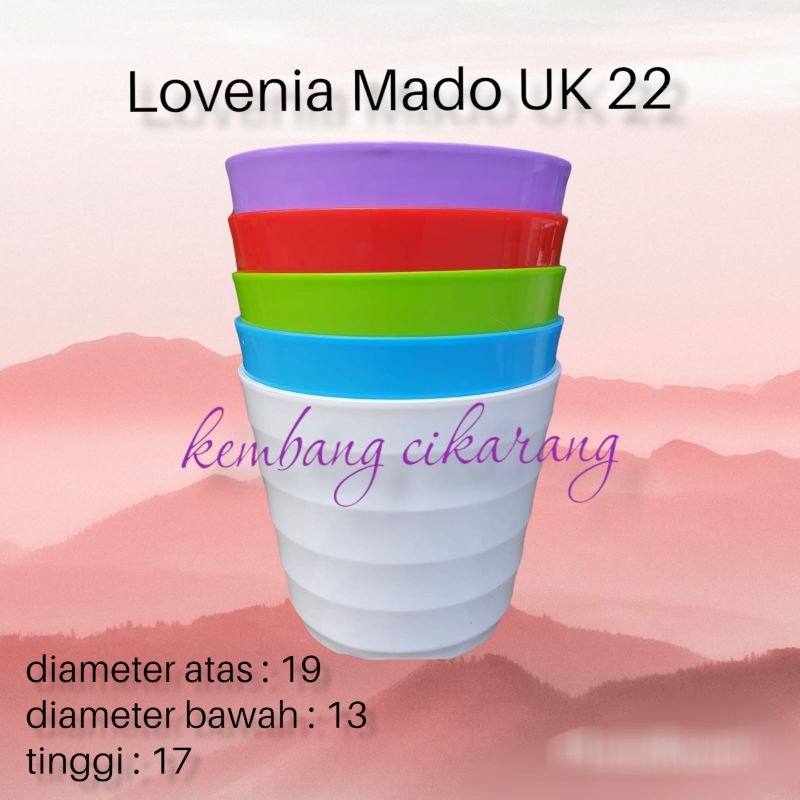 POT LOVENIA MADO 22 pot bunga plastik putih dan ungu pot tanaman pot cantik glosy bagus