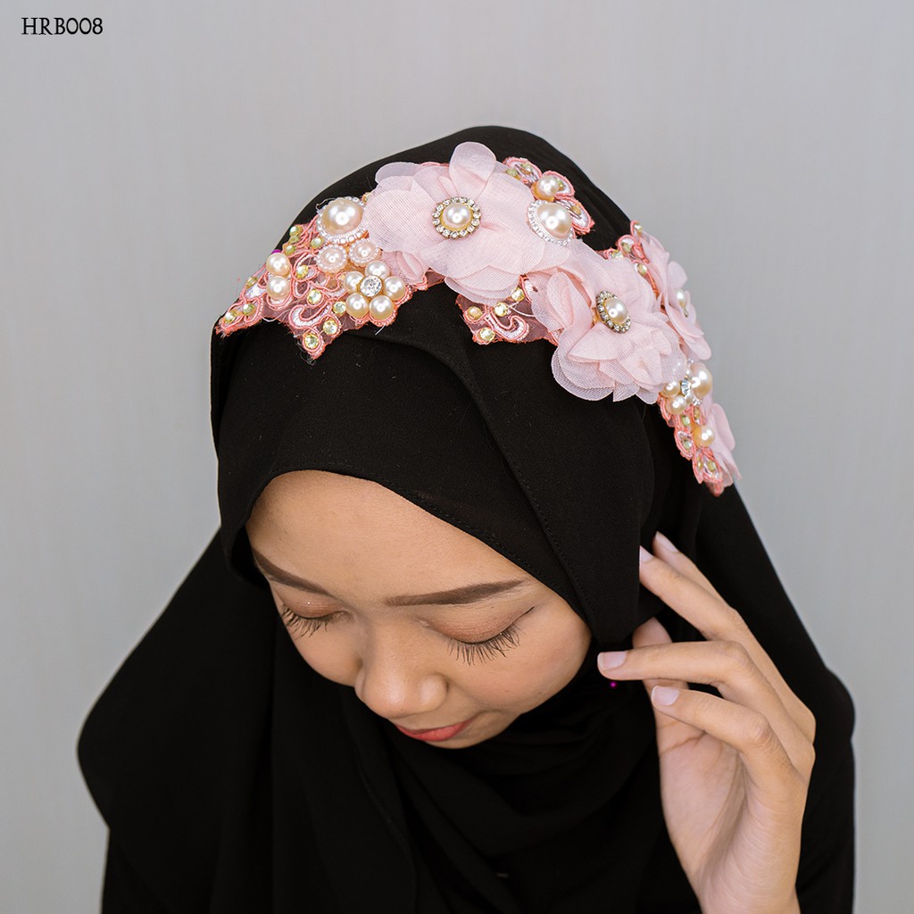 [BEST SELLER] AKSESORIS HIJAB WEDDING HEADPIECE LACE BROKAT PINK HRB008