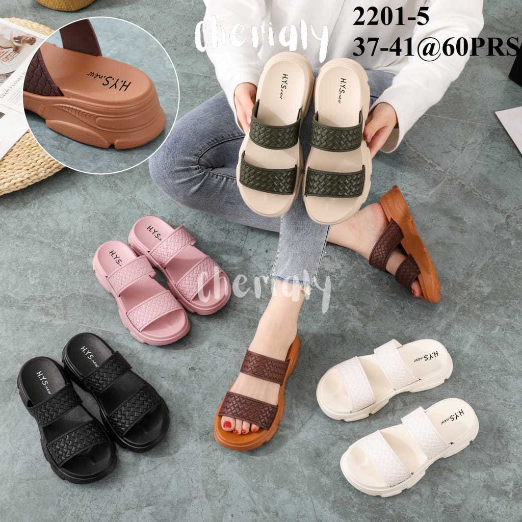 Sandal Jelly Wedges Wanita Import Tebal Motif Strap 2 Bahan Tebal Empuk HighSol 2201 HYS