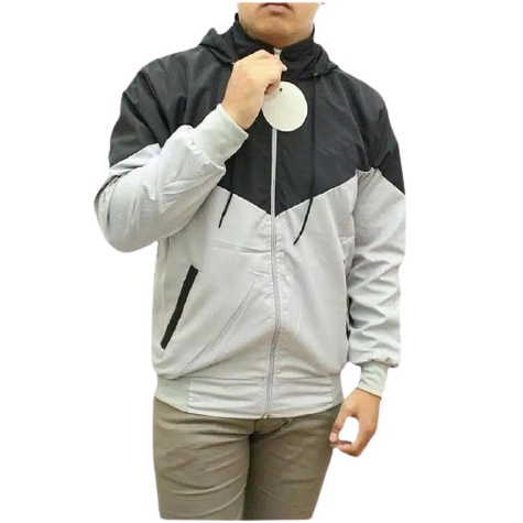 INDO - Jaket Parasut Olahraga Kombinasi | Jacket Lari Jogging Pria/Wanita Hitam Abu Muda