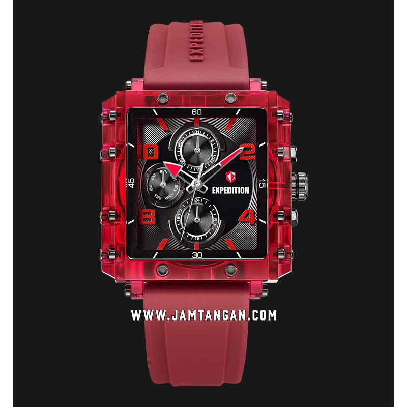 Expedition E 6808 BF RB Ladies Black Dial Red Rubber Strap