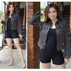 JAKET JEANS WANITA/ JAKET SNOW BLACK WASHED WARNA