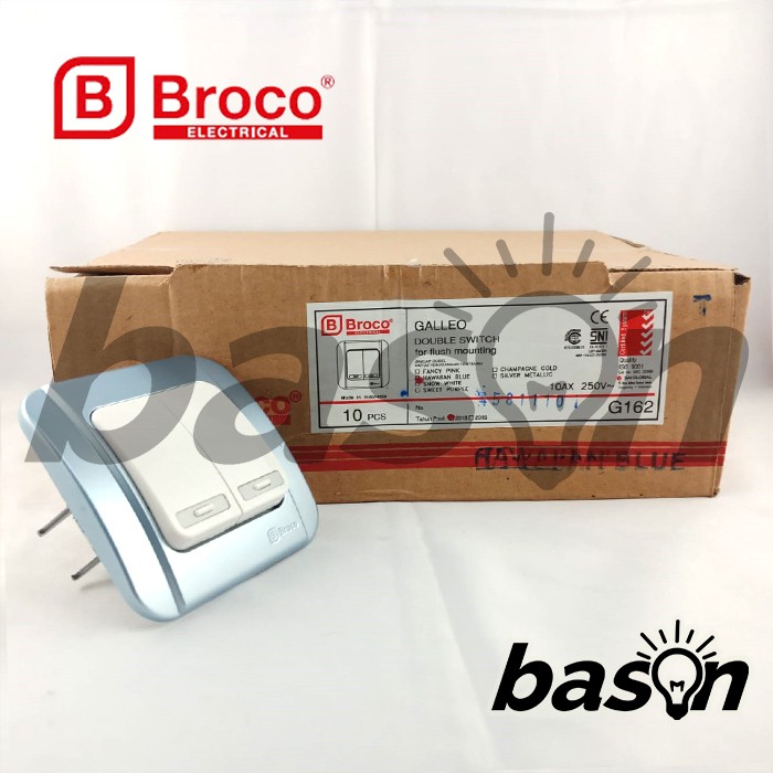 BROCO Galleo Blue / Biru G162 | Saklar 2 Gang 1 Way Switch