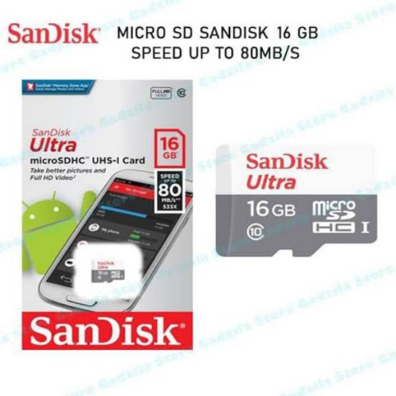 MMC SanDisk 16gb class 10, kecepatan baca hingga 80 MB/s*