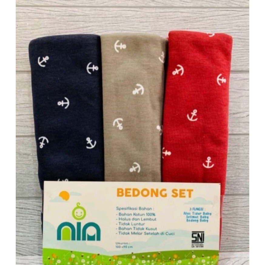 BEDONG SET NIA ANCHOR ISI 3PCS - BEDONG BAYI BAHAN HALUS - BEDONG DAN SELIMUT