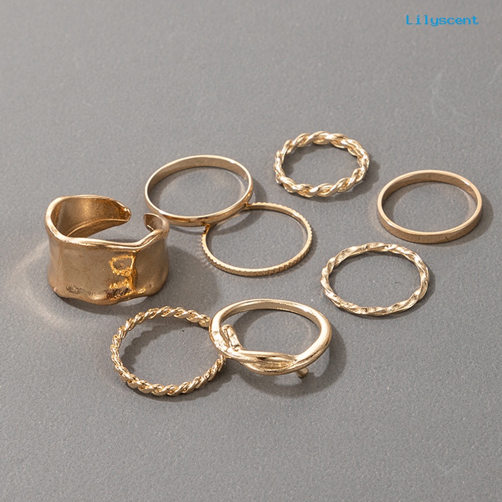 8pcs / Set Cincin Jari Bentuk Kepang Tidak Teratur Bahan Alloy Untuk Aksesoris Perhiasan