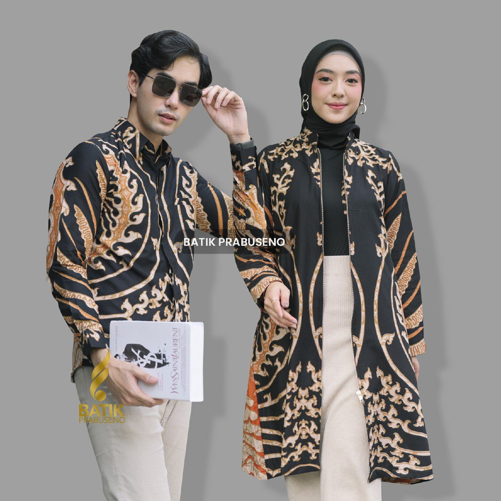 PRABUSENO // Batik Prabuseno - Sahiba Hitam Baju Batik Couple Pasangan Pria Wanita Modern Kemeja Bat