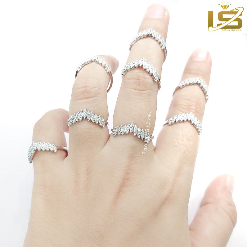 CINCIN PERAK ASLI SILVER WANITA 925 LAPIS EMAS PUTIH MODEL FUJI PERMATA / CINCIN KOREA / CINCIN PERMATA FULL - PERHIASAN PERAK WANITA ASLI