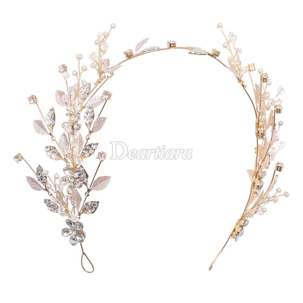 Original Bridal Headgear European and American Leaf Crystal Headband Earrings Set