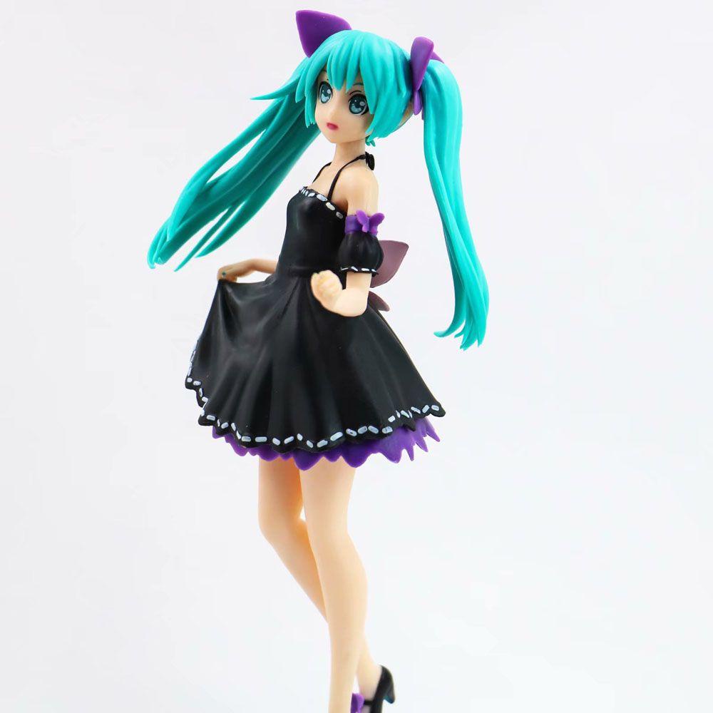 Lanfy Miku Hatsune Action Figure Anime Miku Hatsune Collection Model Baju Hitam Miniatur