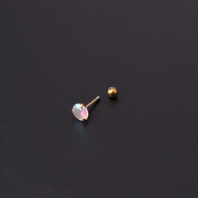 1 Pc Anting Stud Zircon Warna-Warni Bahan Stainless Steel Bentuk Bulat Ukuran 2-5mm