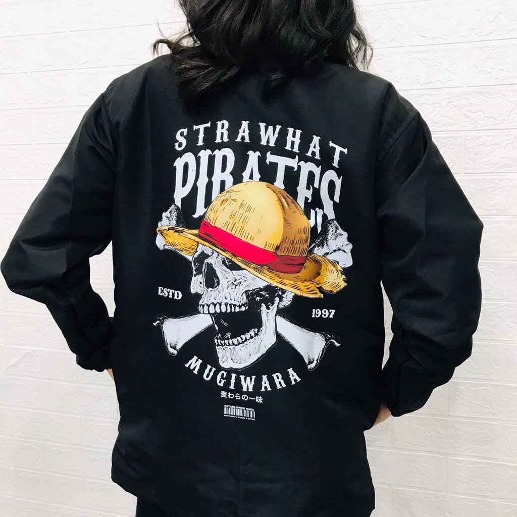 Waterproof Coach Jacket Strawhat Skull Mugiwara Anime Manga One Piece Premium Unisex