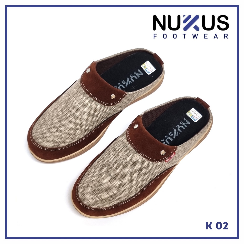 Nukus Sendal Selop Pria Bustong Sandal Kasual Santai  Hitam dan Krem - 02