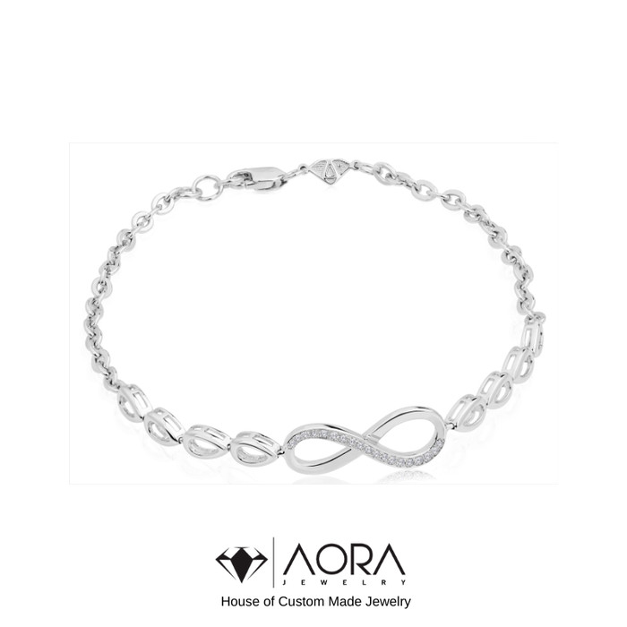 Gelang rantai infinity emas putih italy 18K (75%) 1BL1W infinity Bracelet