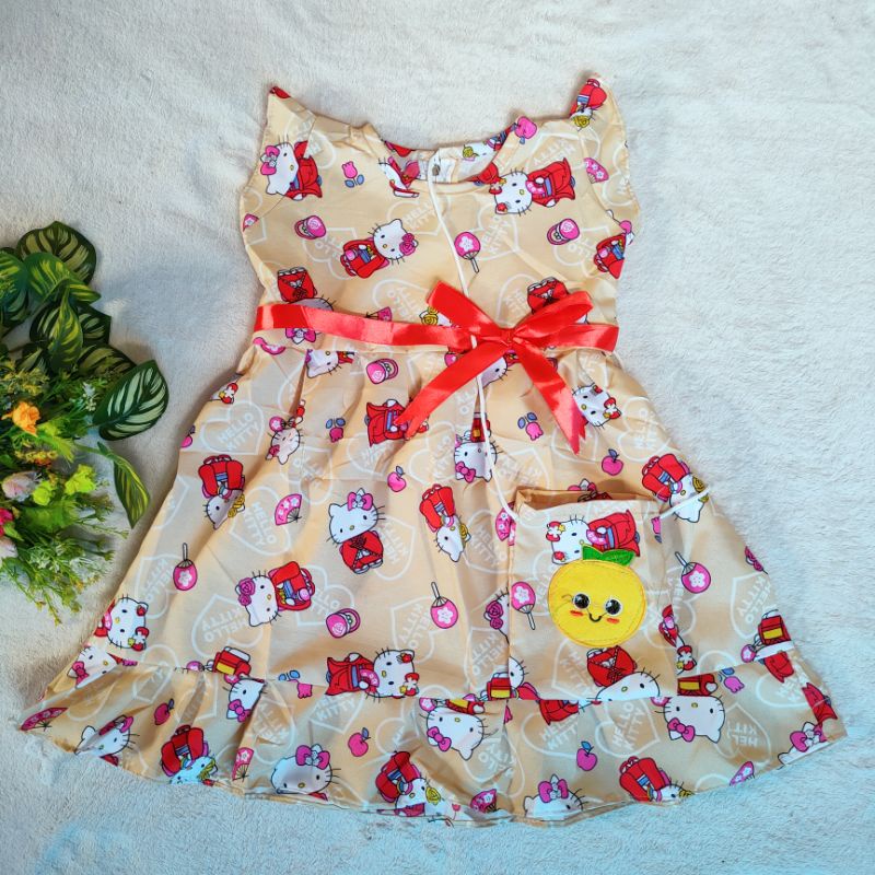 Dress anak 2 3 tahun perempuan cewek motif hello kitty lucu cantik ( Dress Kartunitas HK )