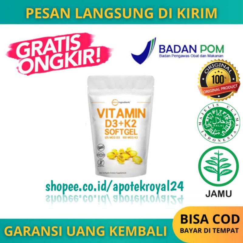 MicroIngredients Vitamin D3 5000IU K2 100mcg isi 300 Softgel Vitamin D3 125mcg 5000IU + K2 100mcg is