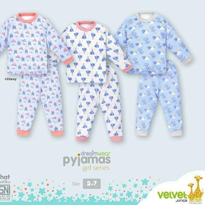 READY** Velvet Junior Piyama Dreamwear Girl Big Size Motif Disney Princess .,.,
